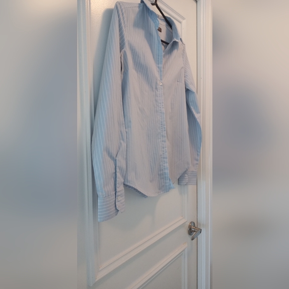 Suzy Shier Baby Blue Pin Strip Dress Shirt - Picture 4 of 5